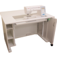 Horn 860 Modular Electric Lift cabinet open with sewing machine on lift