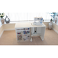 Horn Cub Plus cabinet open with sewing machine on the lift