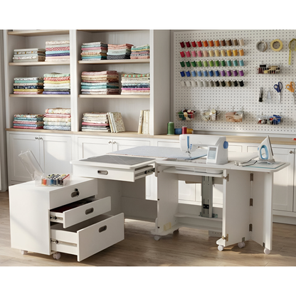 Horn Super-Q MK2 cabinet in a fitted sewing room with fabric storage