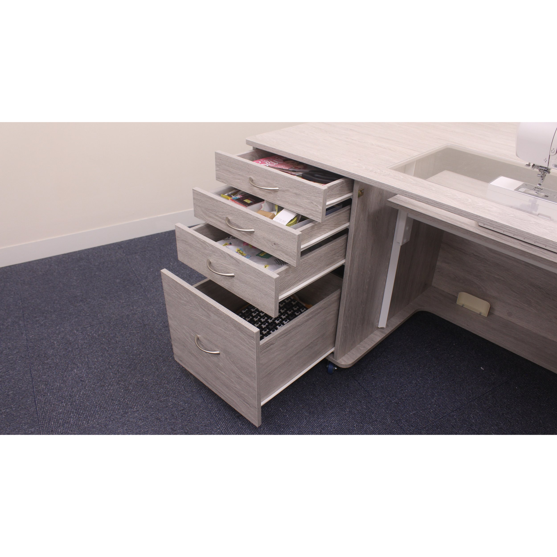 Horn Tasman cabinet storage drawers open showing accessory space