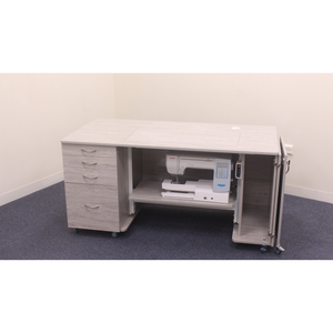 Horn Tasman cabinet open with sewing machine raised on the lift