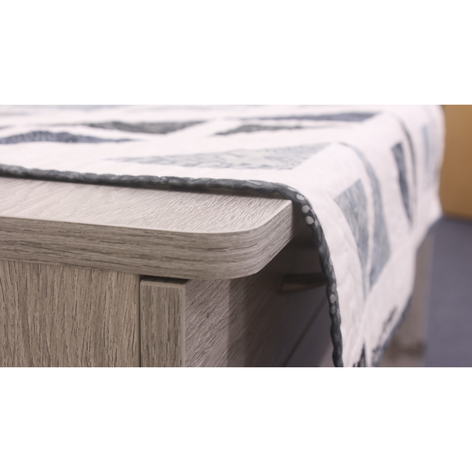Close-up of the Horn Tasman cabinet's rounded worktop edge