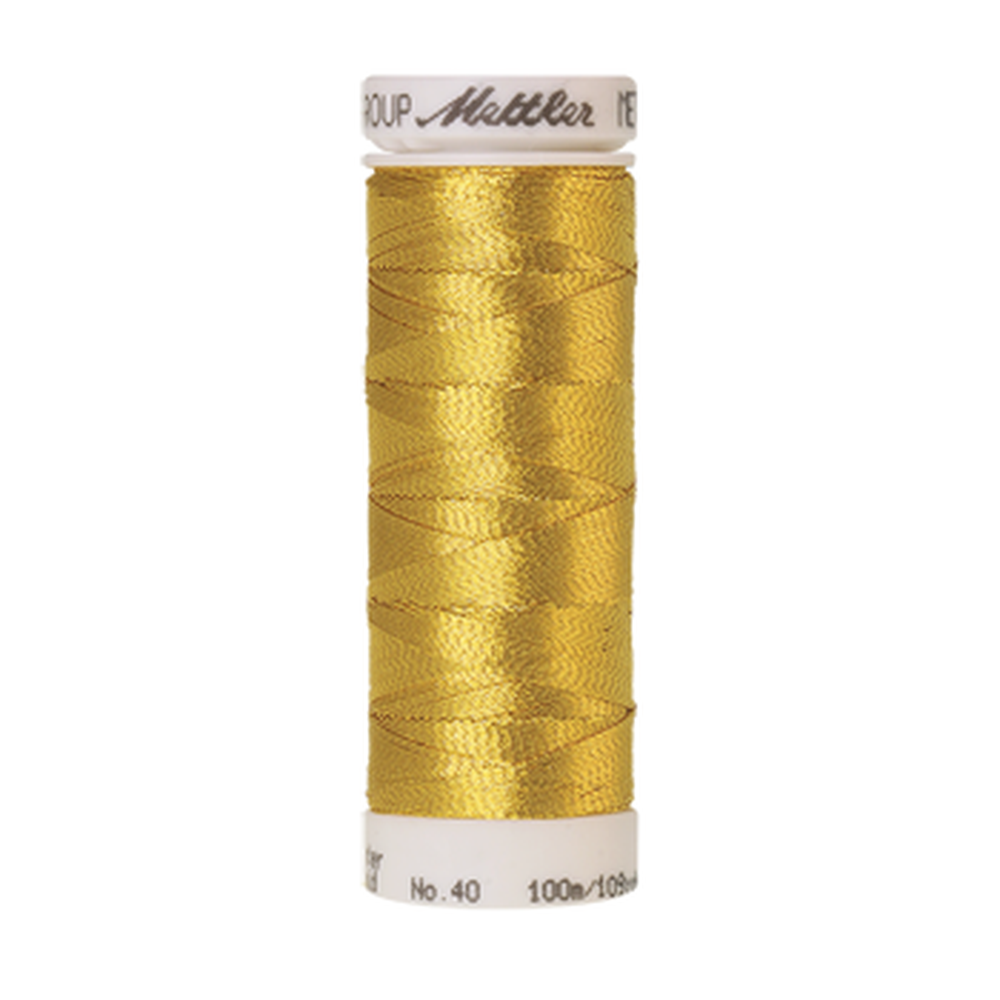 Mettler metallic embroidery thread spool in Bright Gold (0490) - 40wt 100m