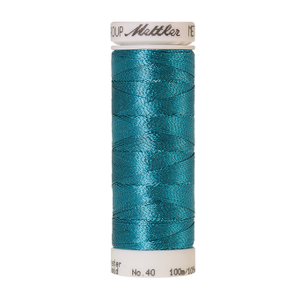 Mettler metallic embroidery thread spool in Bright Turquoise (4101) - 40wt 100m