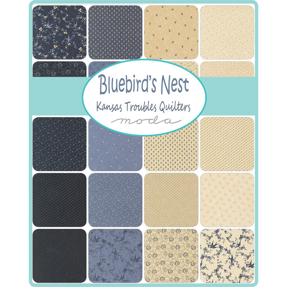 Bluebirds Nest patterned cotton quilting fabric by Moda