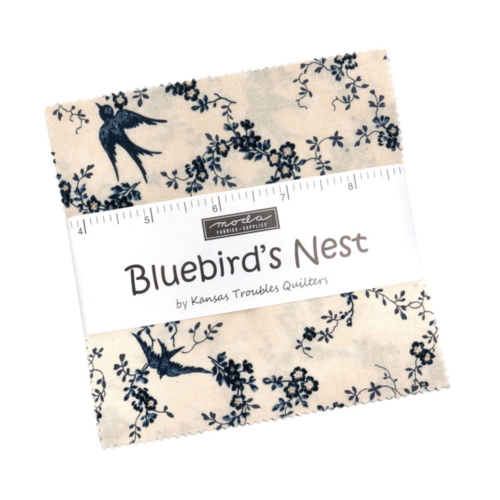 Bluebirds Nest patterned cotton quilting fabric by Moda