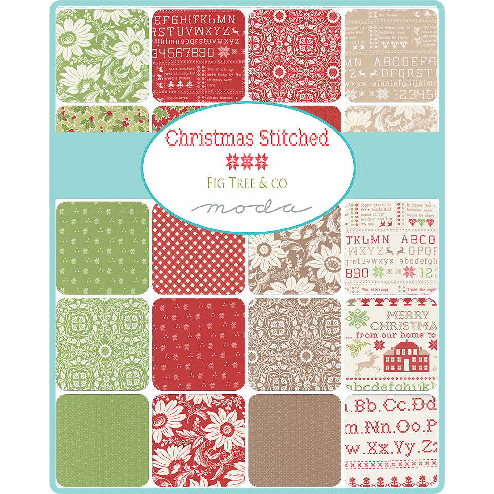 Christmas Stitched patterned cotton quilting fabric by Moda