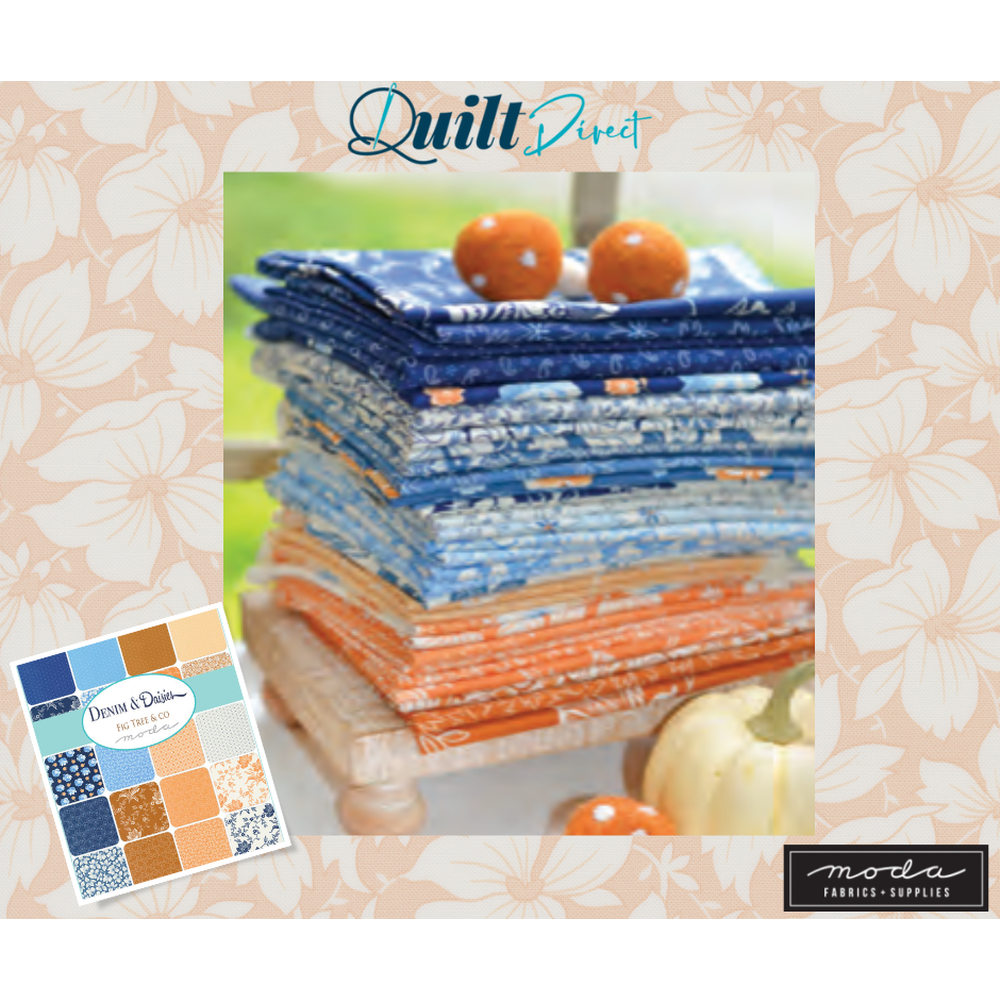 Denim & Daisies patterned cotton quilting fabric by Moda