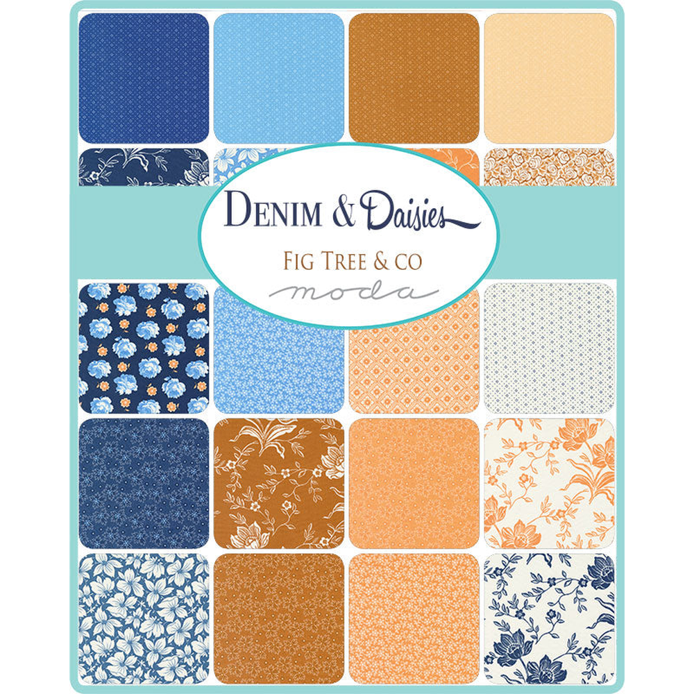 Denim & Daisies patterned cotton quilting fabric by Moda