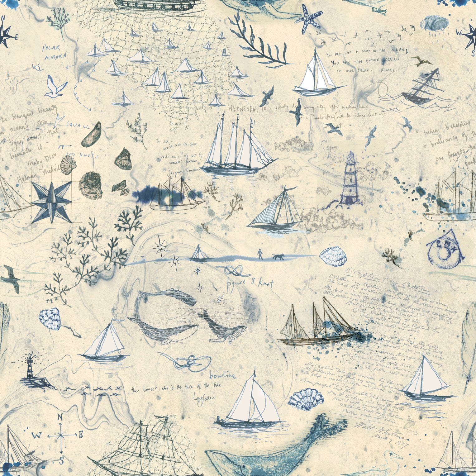 Longshore patterned cotton quilting fabric by Moda