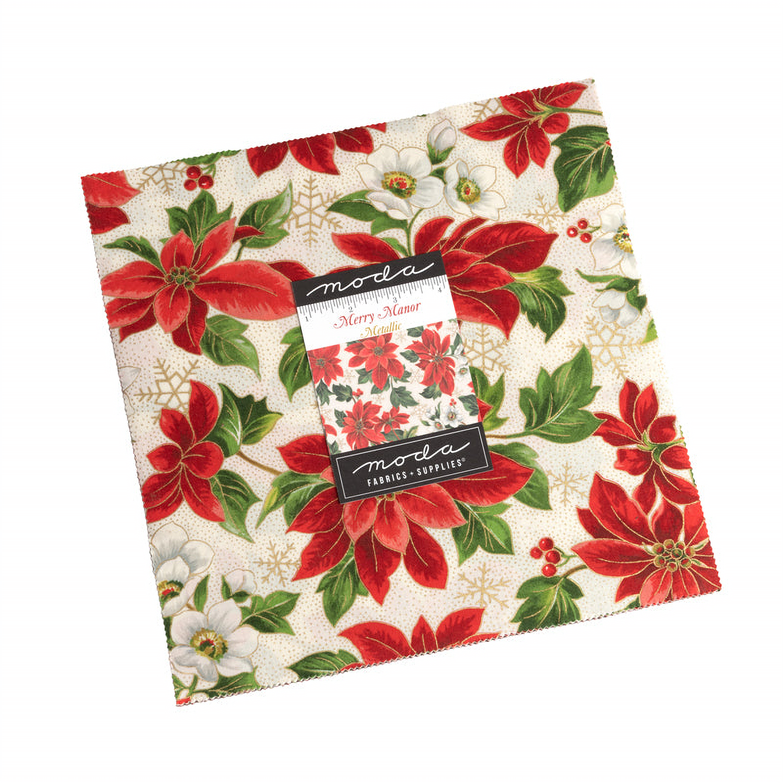 Merry Manor Metallic patterned cotton quilting fabric by Moda