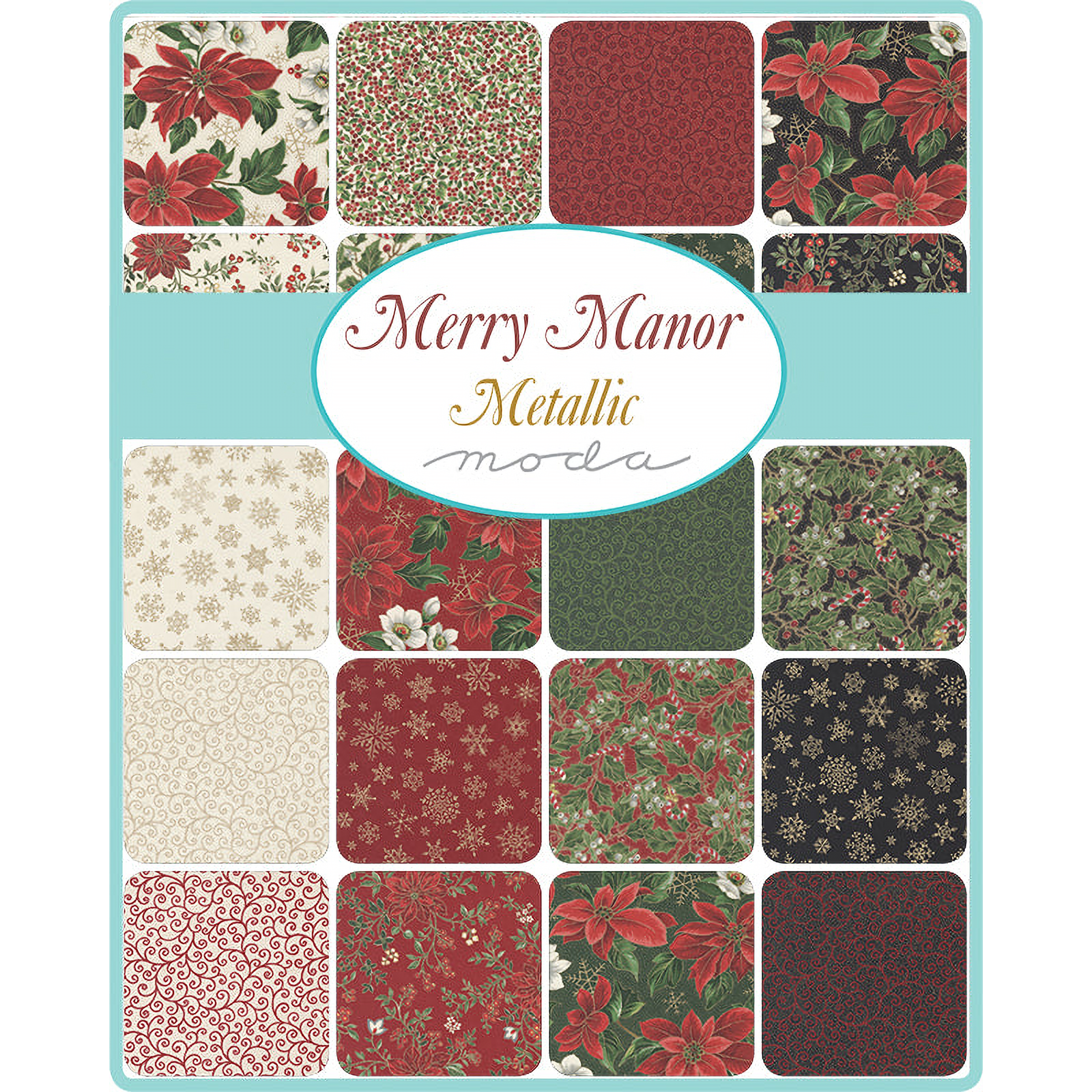 Merry Manor Metallic patterned cotton quilting fabric by Moda