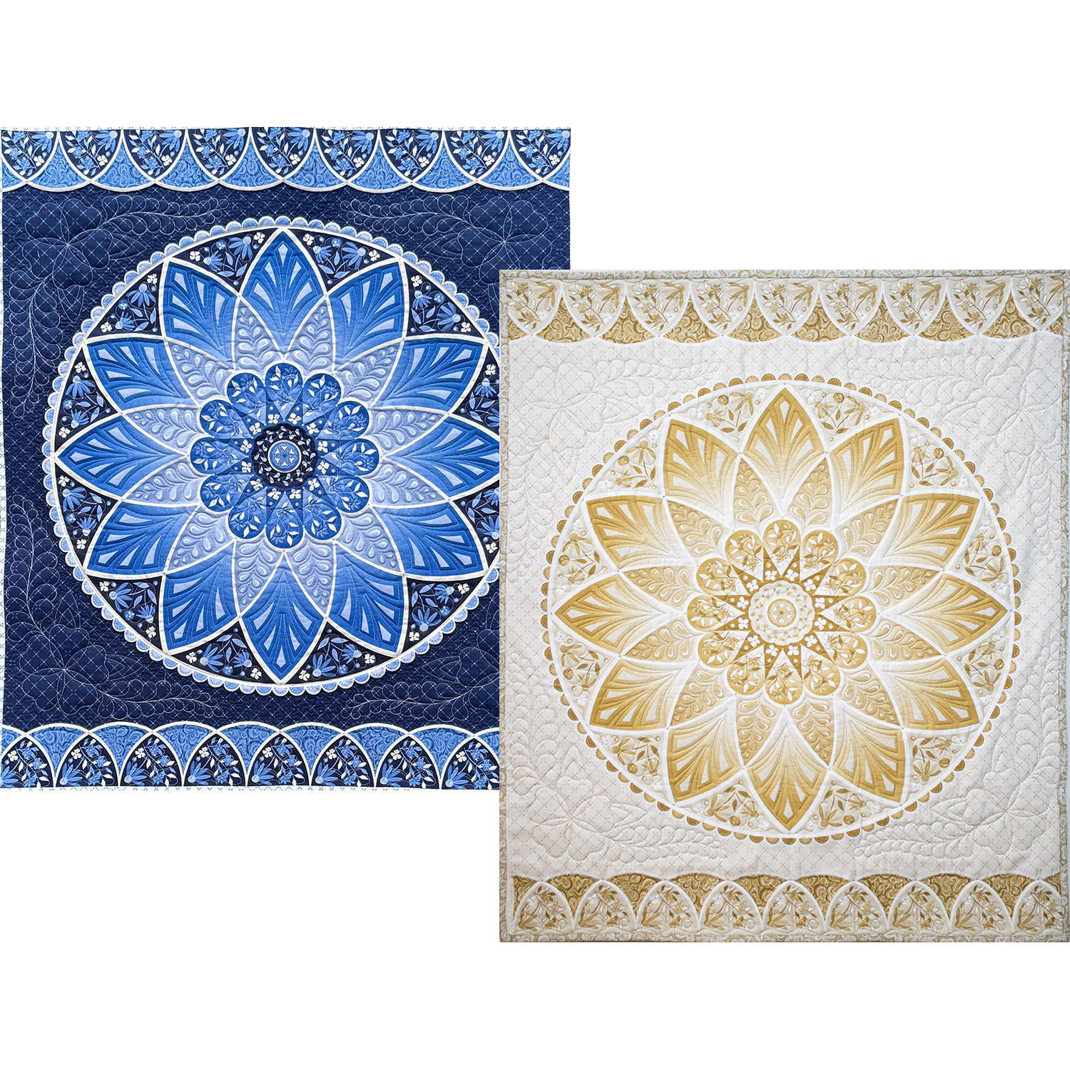Moonlight Serenade Masterclass quilt in blue and cream colourways by Amanda Murphy and OESD