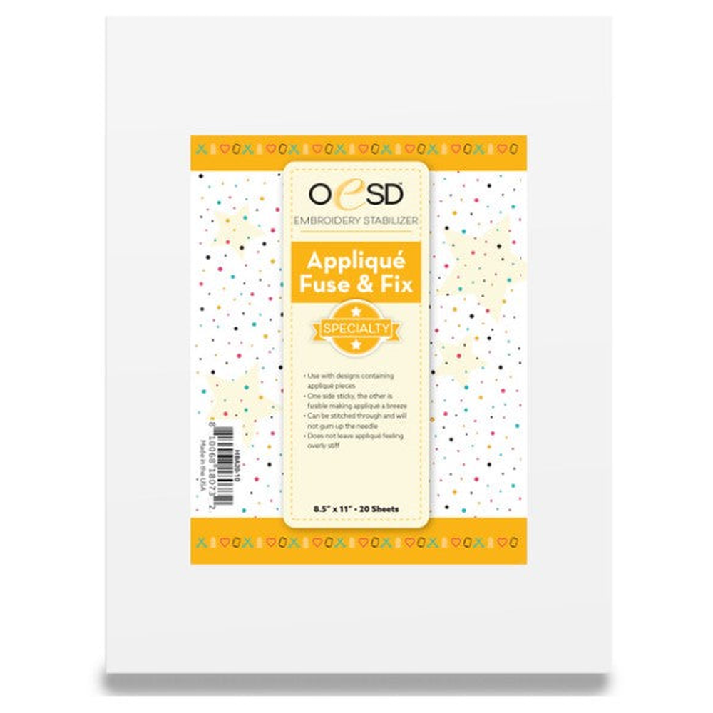 OESD Applique Fuse and Fix Sheets 11x8.5 Inch Pack of 20 for Machine Embroidery