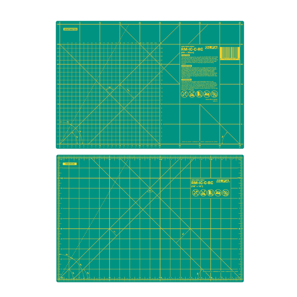 Olfa Self-Healing Rotary Cutting Mat 18" x 12" (45cm x 30cm) - Double-Sided Metric and Imperial Grid