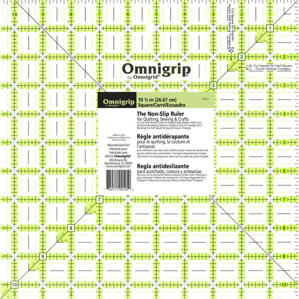 Omnigrid Omnigrip 10½" Square Ruler - quilting ruler and template