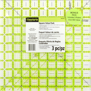 Omnigrid Omnigrip Square Combo Pack 6½", 8½" & 10½" Square Rulers - quilting ruler and template