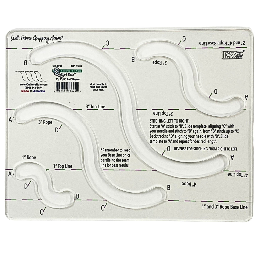Quilter's Rule 1/8" Captured Foot Rope 1" to 4" Pack of 1 - quilting ruler and template