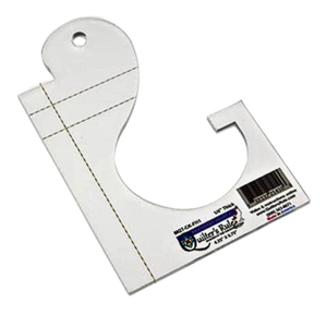 Clear plastic square shaped  quilting template with half heart cut out and a curved tail for filling triangular spaces  when 