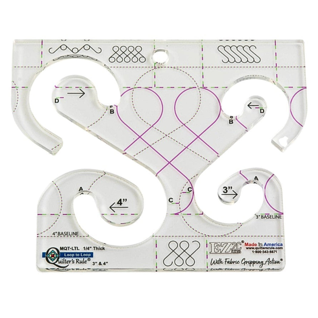 Quilter's Rule ¼" Loop to Loop 3" & 4" Pack of 1 - quilting ruler and template