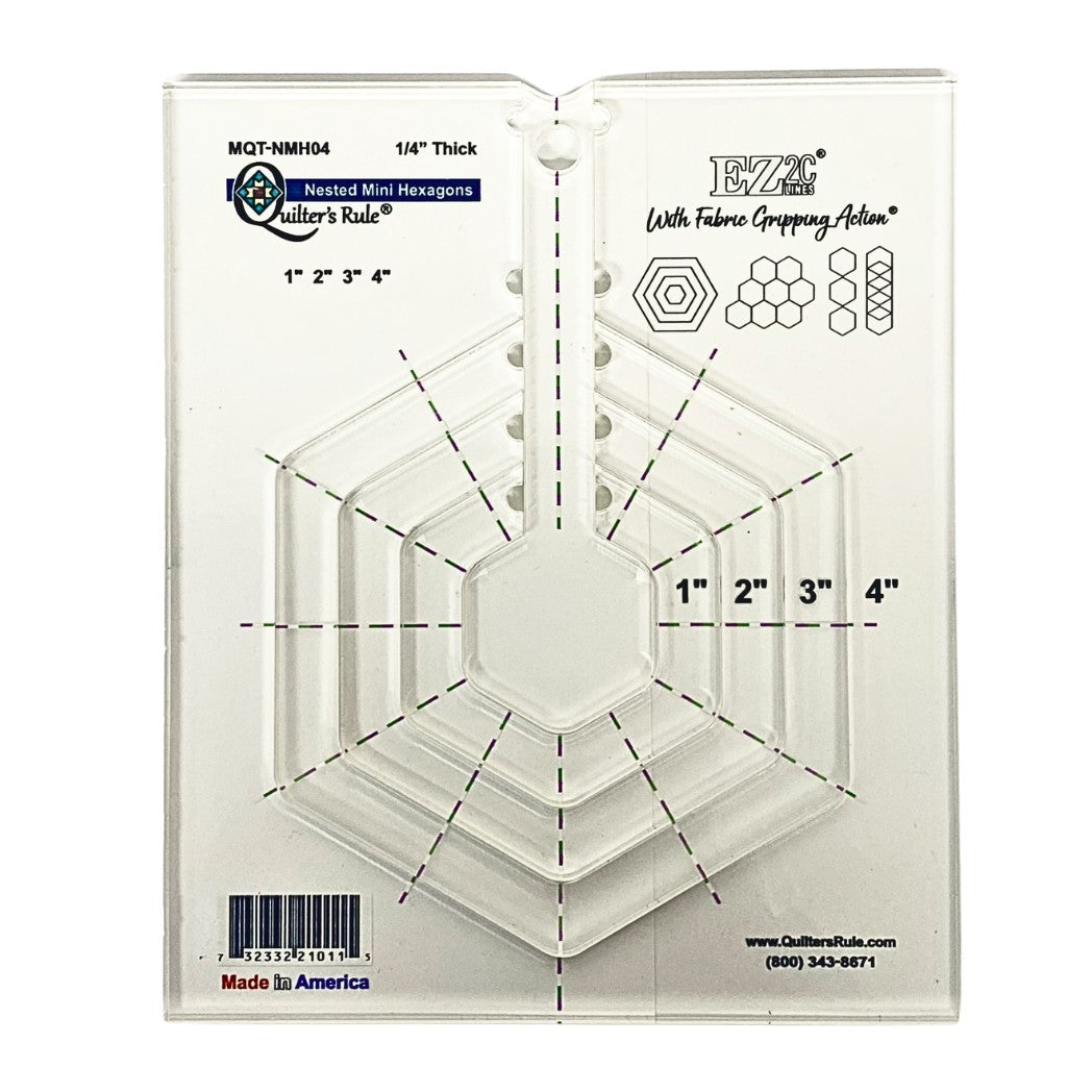 Quilter's Rule ¼" Nested Mini Hexagons 1" to 4" Set of 4 - quilting ruler and template