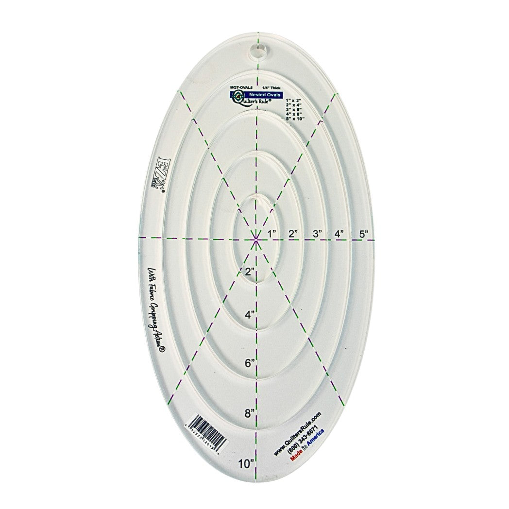 Clear, plastic, oval shaped quilting template with registration marks that are easy to see. 5 Separate sizes, the smallest be