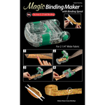 Magic Binding Maker with binding spool and step-by-step instructions on a black background