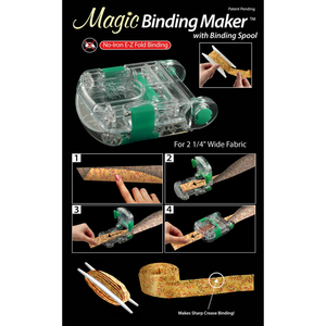 Magic Binding Maker with binding spool and step-by-step instructions on a black background