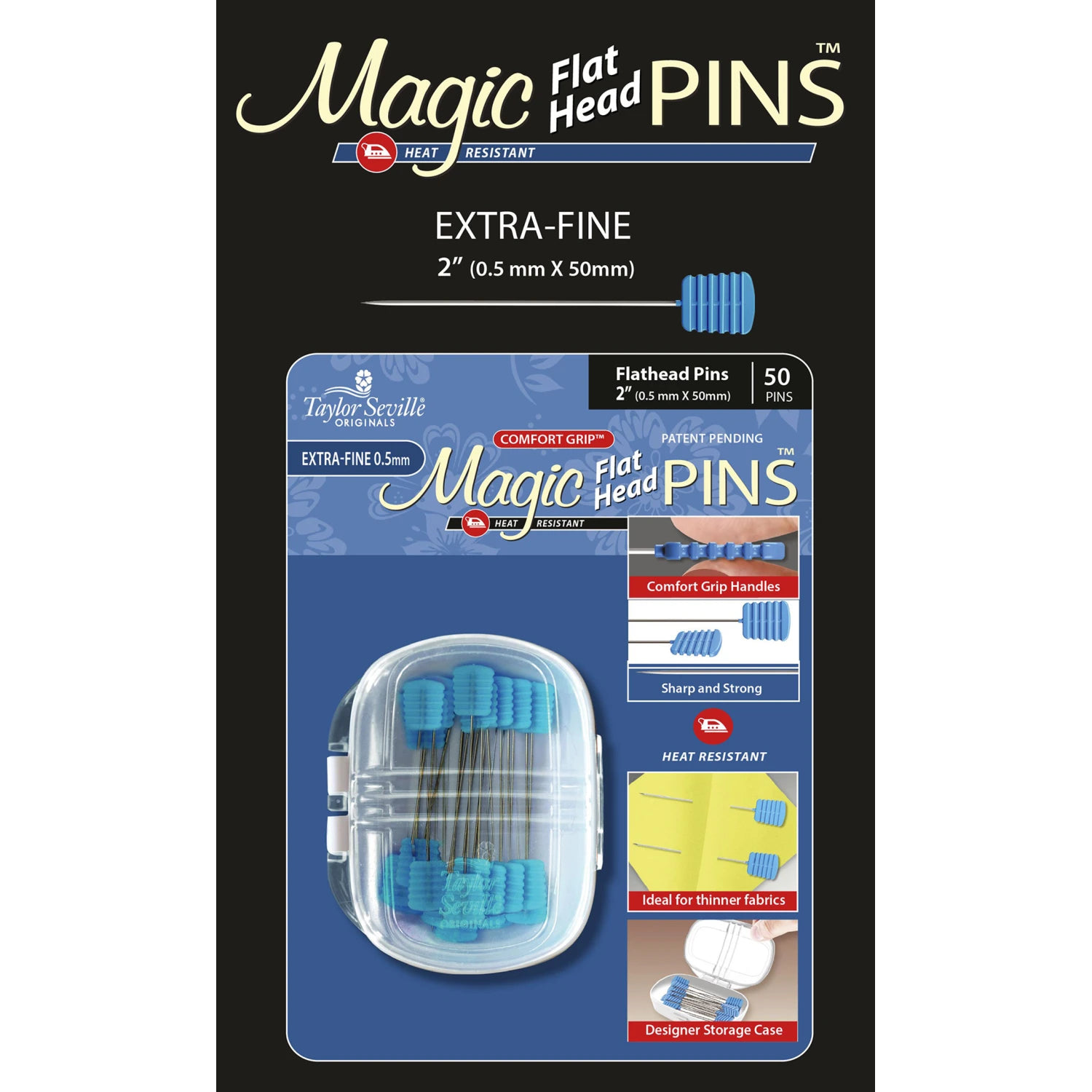 Taylor Seville Magic Fine pins, extra fine - sharp quilting and applique pins