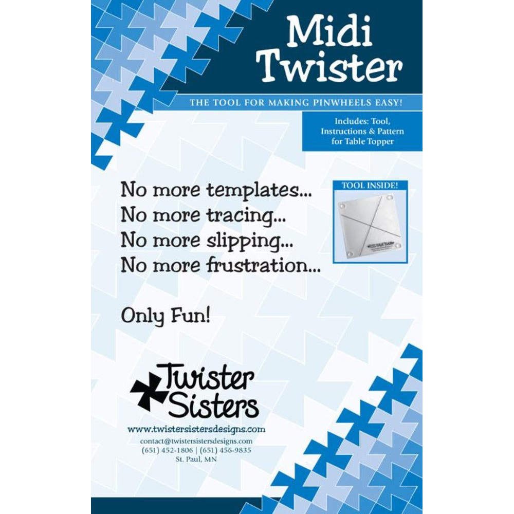 Schoolhouse Midi Twister Tool acrylic quilting tool for 6½ inch squares making 5 inch finished pinwheels

