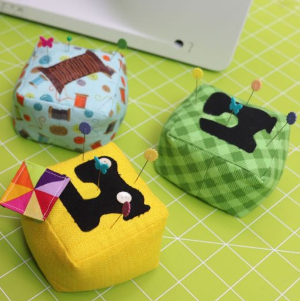 AccuQuilt GO! Pincushion die - sewing machine appliqué on finished project