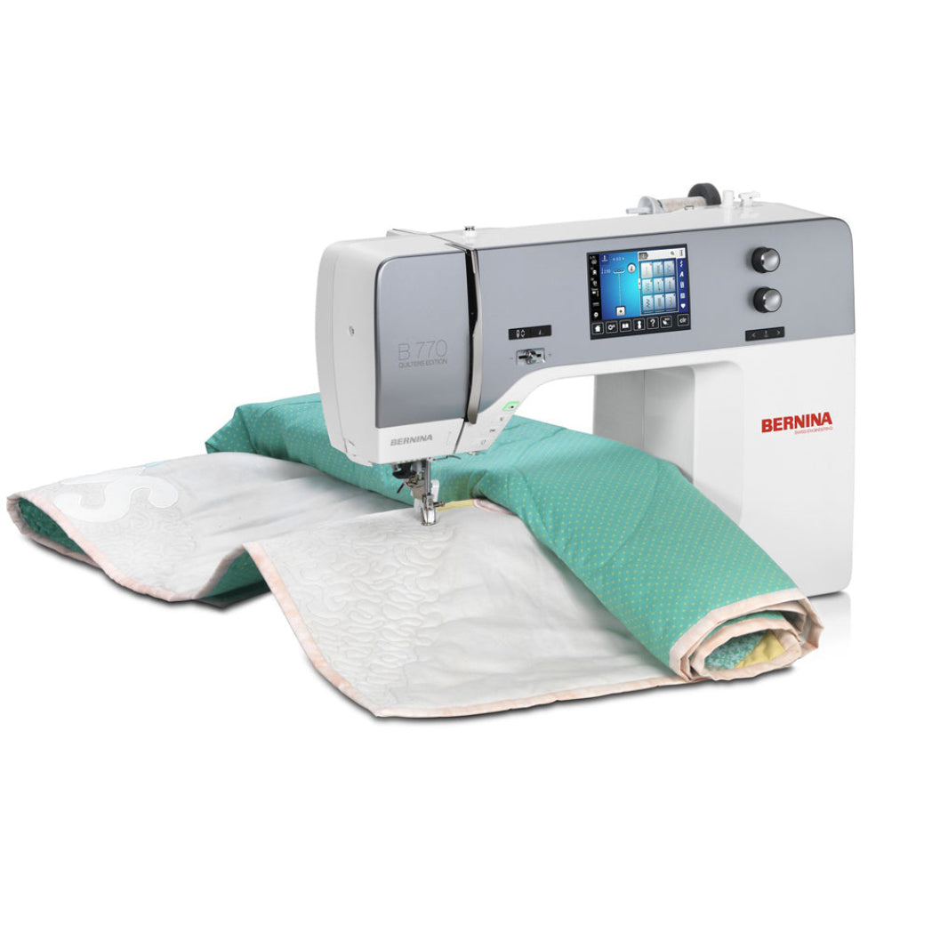 Bernina B770QE pre-loved sewing machine - front view in use
