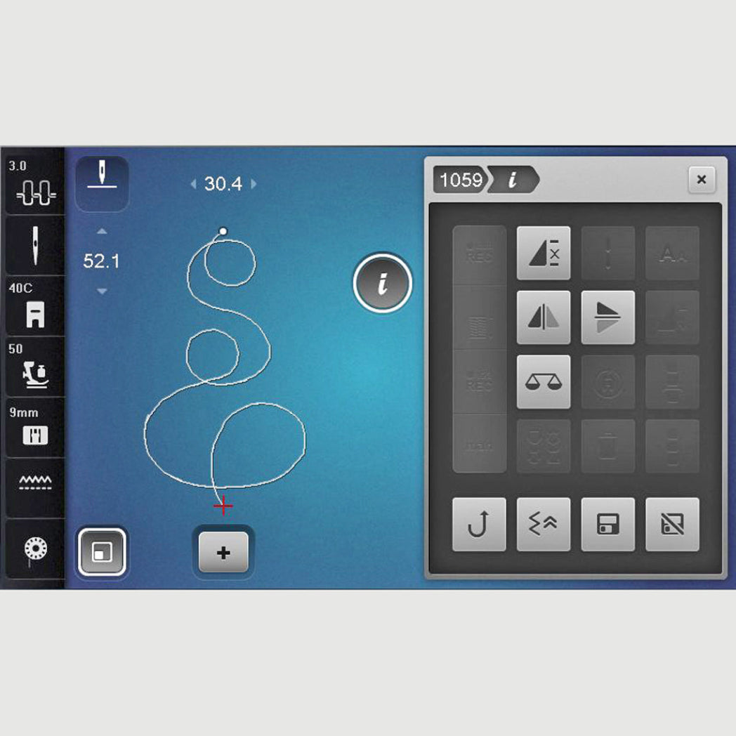 Bernina B790E Plus, colour touchscreen display showing embroidery design selection