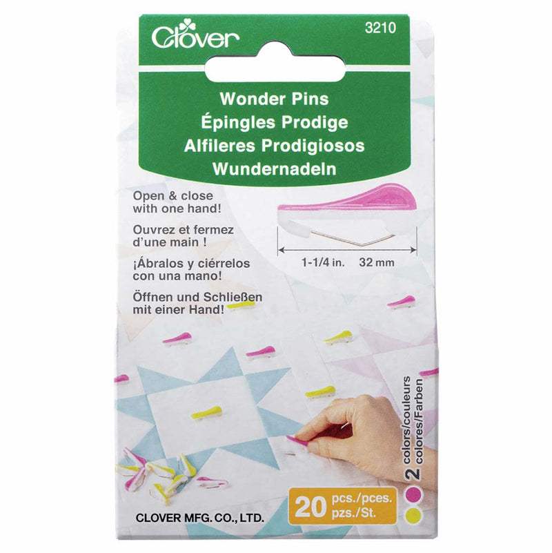 Clover Wonder Pins Pink & Yellow 32mm Pack of 20