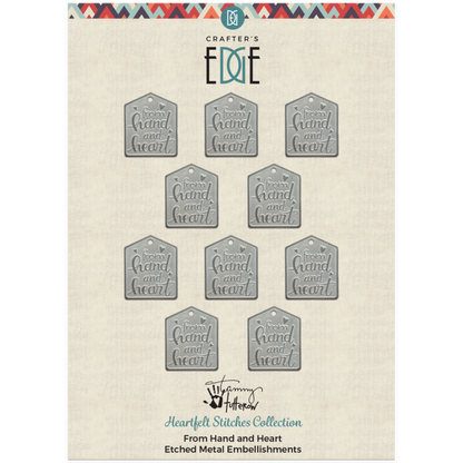 Crafters Edge Hand & Heart Etched Metal Embellishment Set of 10