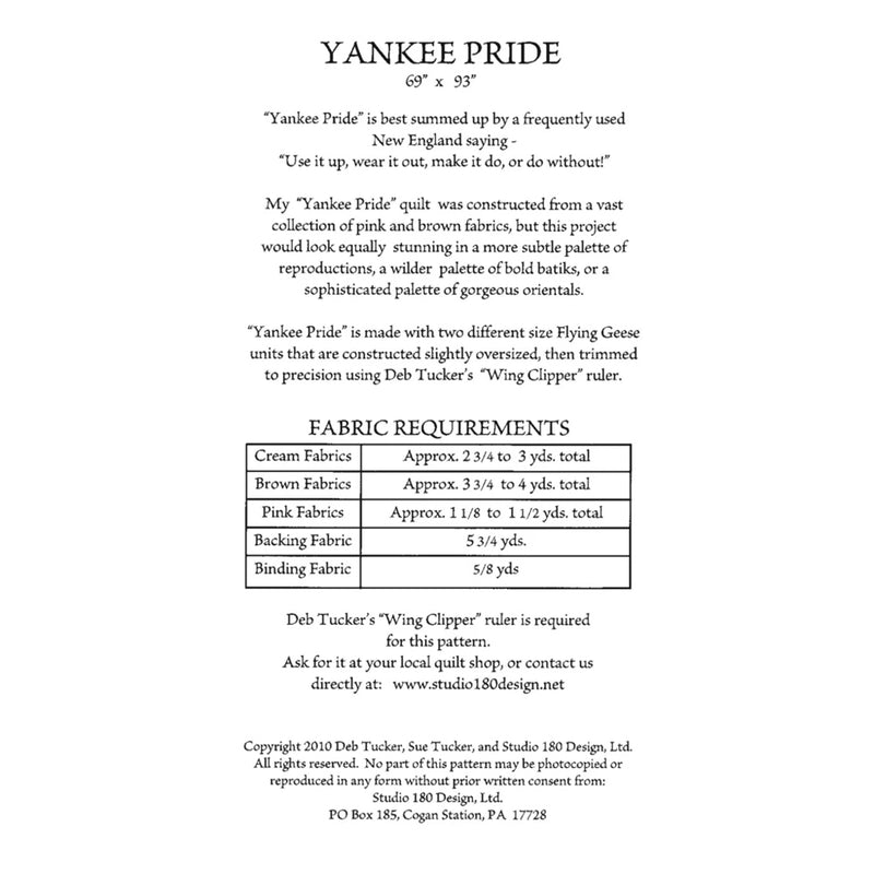 Studio 180 Yankee Pride Companion Pattern for Wing Clipper I