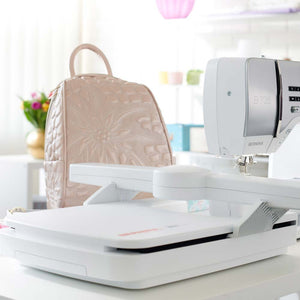 BERNINA Embroidery Module SDT embroidering a quilted rucksack on a B7 series machine
