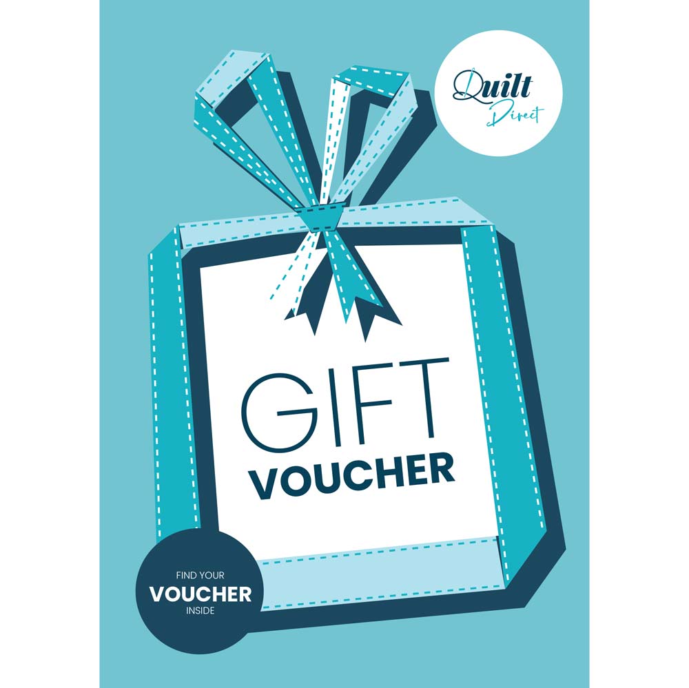A graphic image of a Quilt Direct gift voucher, depicting a gift box with a ribbon and the text 'GIFT VOUCHER' on it.