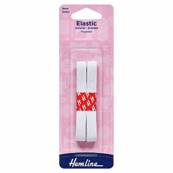 Hemline General Purpose Braided Elastic 2m x 9mm - White