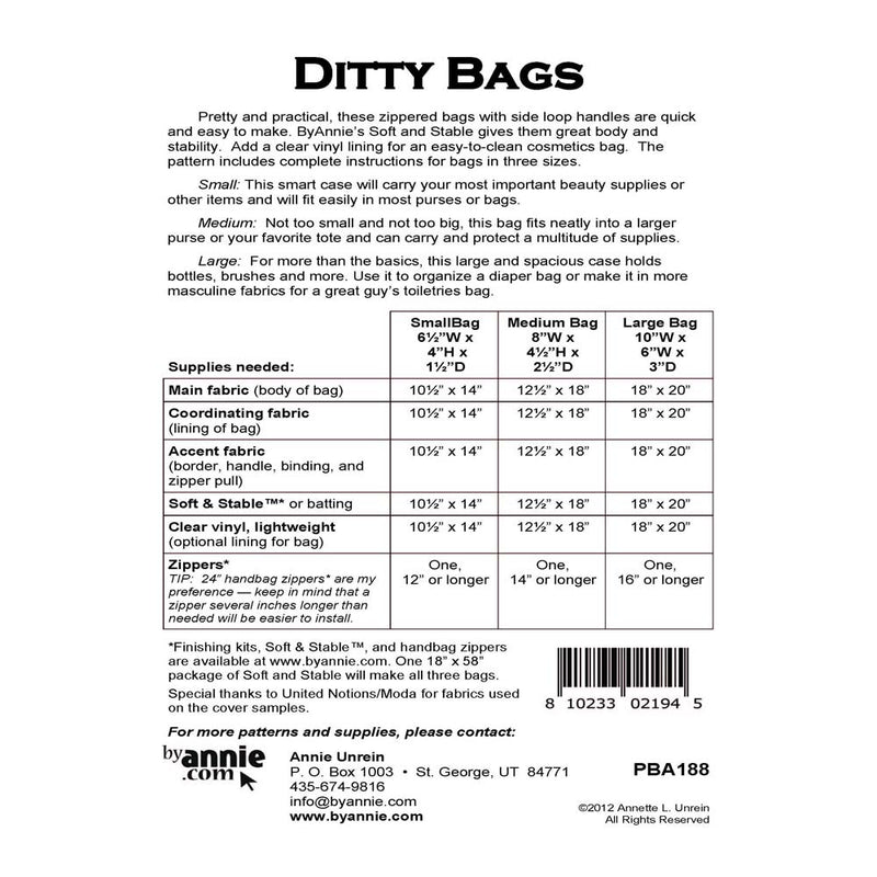ByAnnie Ditty Bags Pattern
