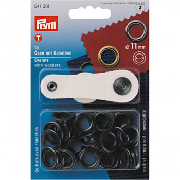Prym Brass Eyelets and Washers 11mm - Black  Pk of 15