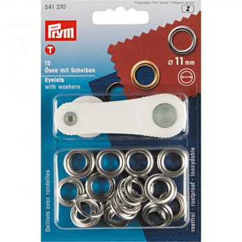 Prym Brss Eyelets and Washers 11mm - Silver Pk of 15