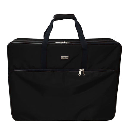 A black Tutto brand large embroidery module tote made from ballistic nylon with a fibreglass frame, featuring multiple pockets and a shoulder strap.