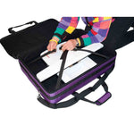 A purple Tutto brand large embroidery module tote made from ballistic nylon with a fibreglass frame, featuring multiple pockets and a shoulder strap.