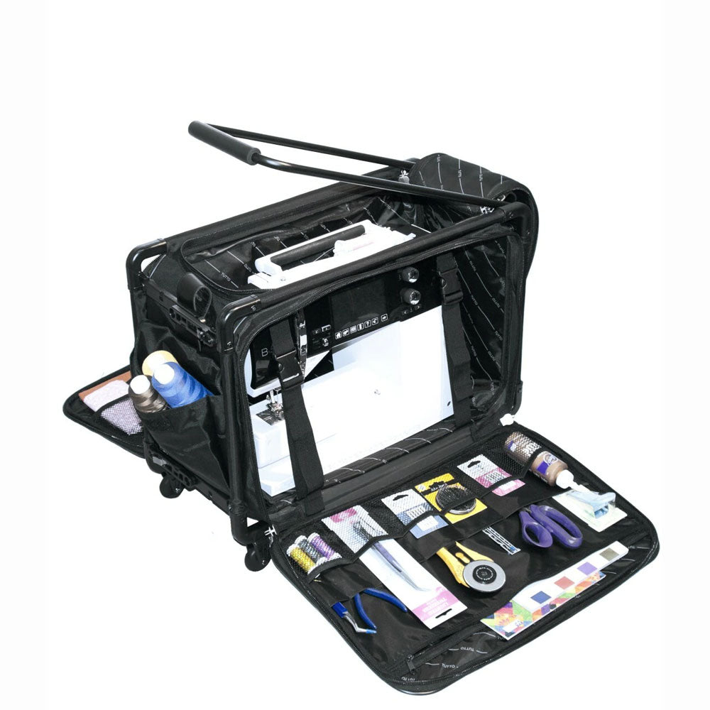 Tutto Machine Tote Medium in Black - ballistic nylon sewing machine carry-on with wheels and pull bar