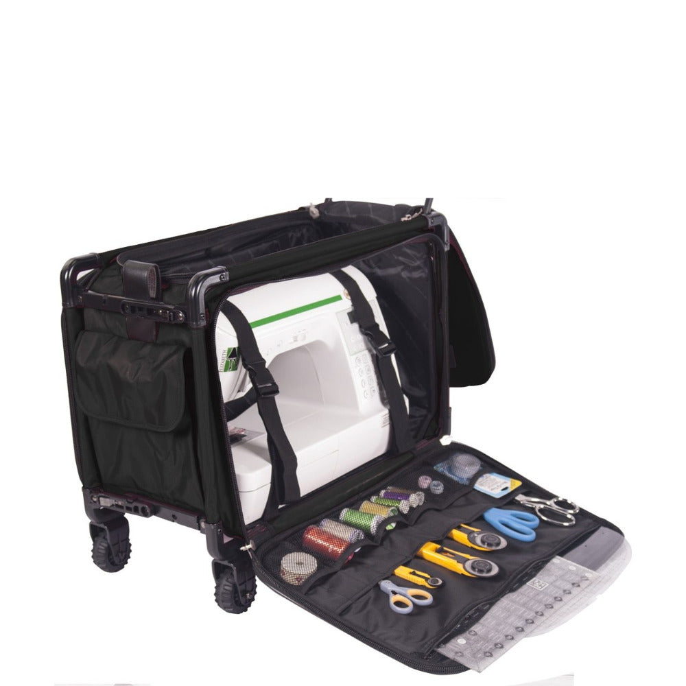 Tutto Machine Tote Large in Black - ballistic nylon sewing machine carry-on with wheels and pull bar