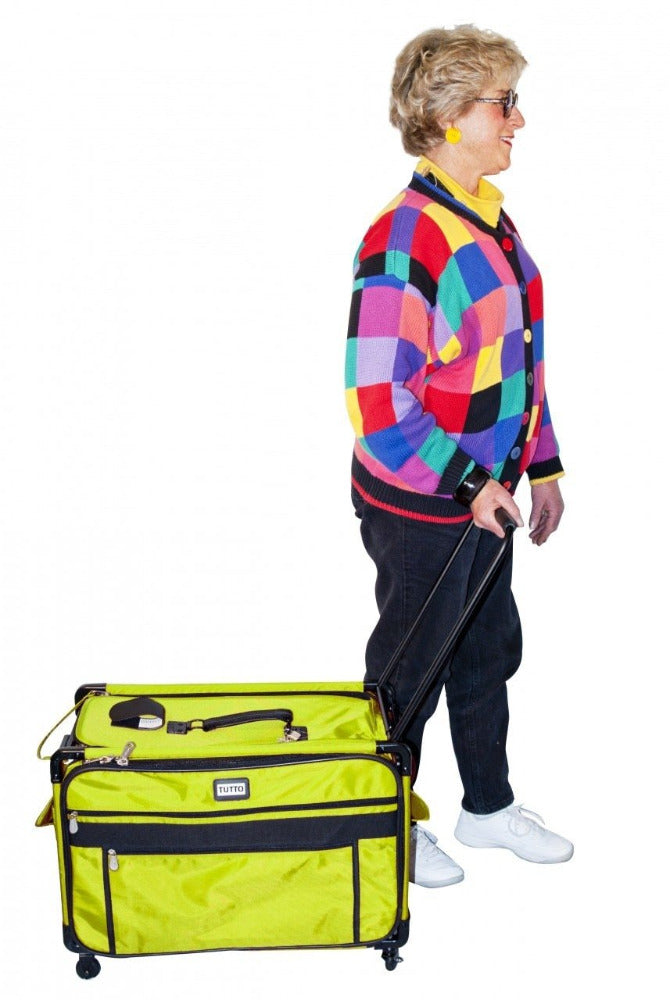 Tutto Machine Tote Large in Lime - ballistic nylon sewing machine carry-on with wheels and pull bar